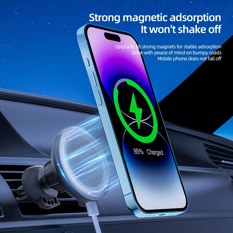 VIKEFON Magnetic Car Wireless Charger For iPhone 12 13 14 15 pro max Air Vent Car Phone Holder Stand Fast Car Charging