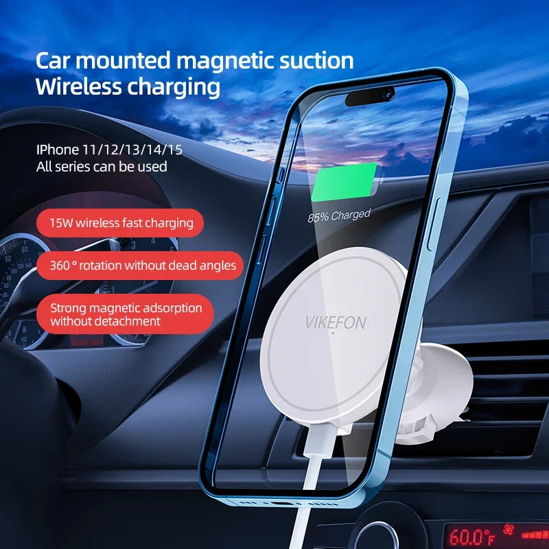 VIKEFON Magnetic Car Wireless Charger For iPhone 12 13 14 15 pro max Air Vent Car Phone Holder Stand Fast Car Charging