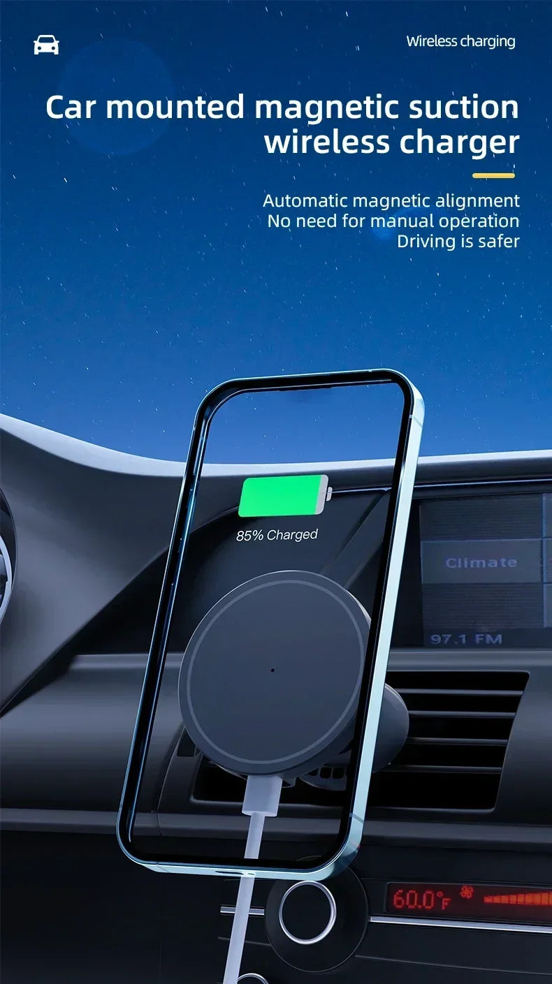 VIKEFON Magnetic Car Wireless Charger For iPhone 12 13 14 15 pro max Air Vent Car Phone Holder Stand Fast Car Charging